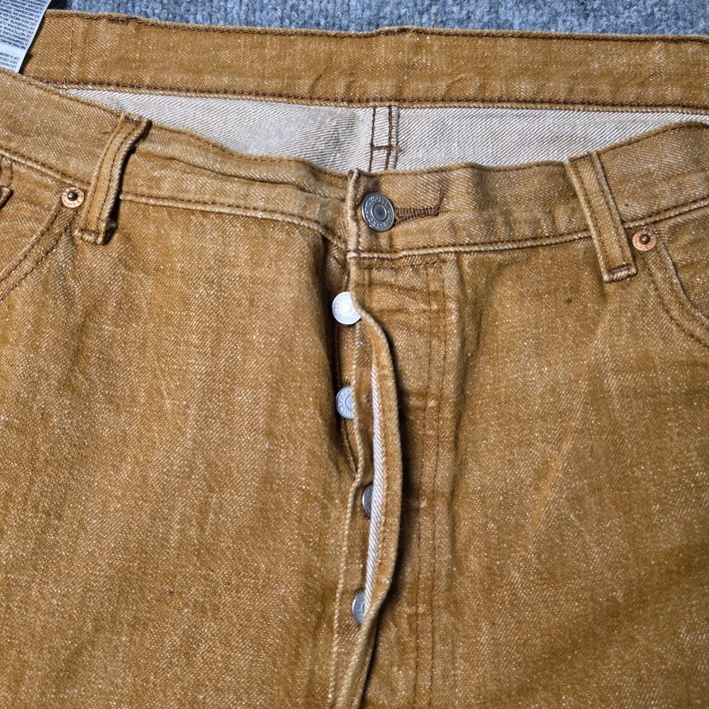 Levis 501 Original Fit Jeans Mens 42x34 Brown White Oak Cone Denim Button Fly